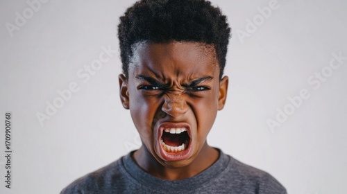 Angry Young Boys Furious Expression.