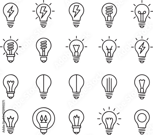Light bulbs and lamps idea icons