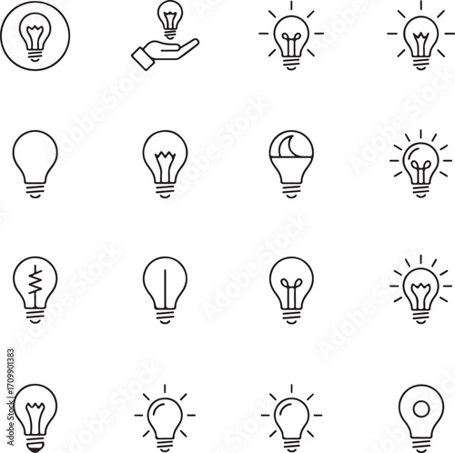 Light bulbs and lamps idea icons