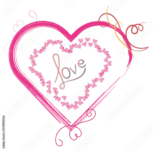 Heart Love Illustration with Decorative Swirls، Perfect for Valentine’s Day.