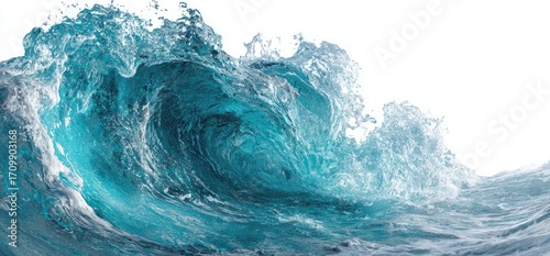 Fototapeta Naklejka Na Ścianę i Meble -  Powerful turquoise wave cresting, detailed texture, foamy