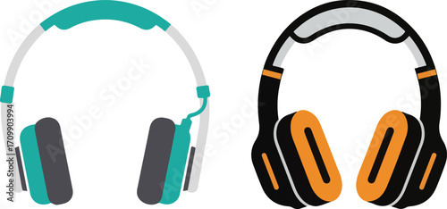 Two Modern Pairs of Over-Ear Headphones on a White Background Vector Illustration