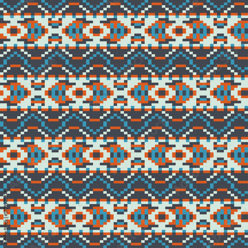 seamless ethnic pixel pattern design vector