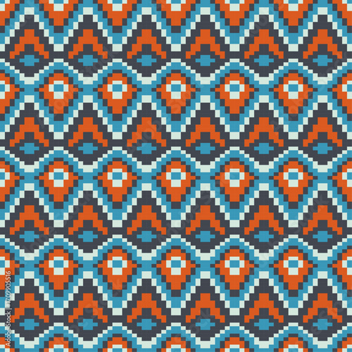 seamless ethnic pixel pattern design vector