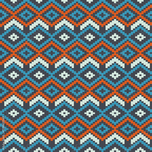 seamless ethnic pixel pattern design vector
