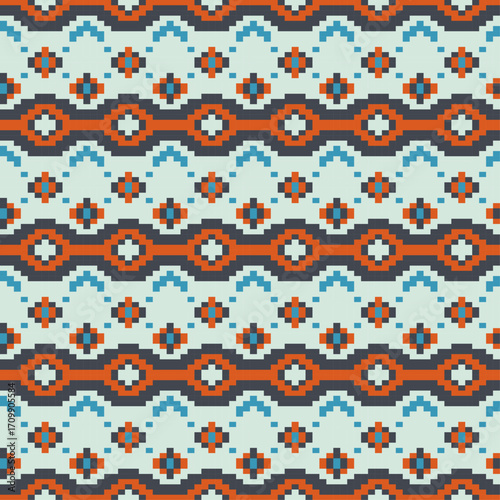seamless ethnic pixel pattern design vector