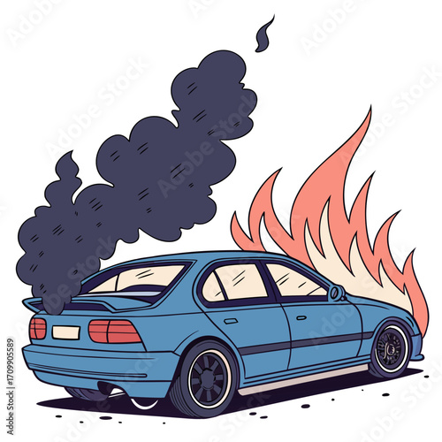 Accident car on fire
