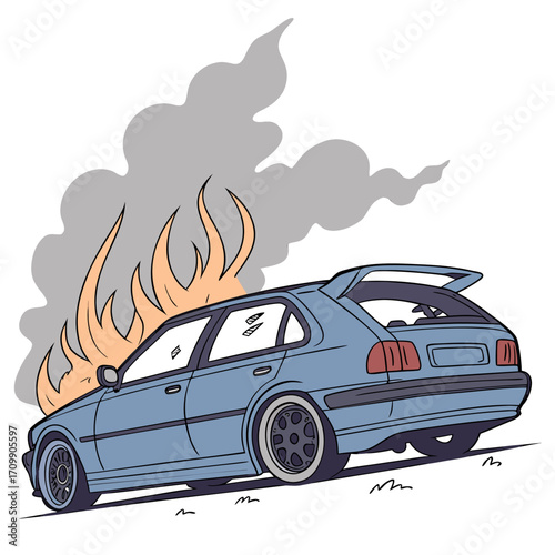 Accident car on fire

