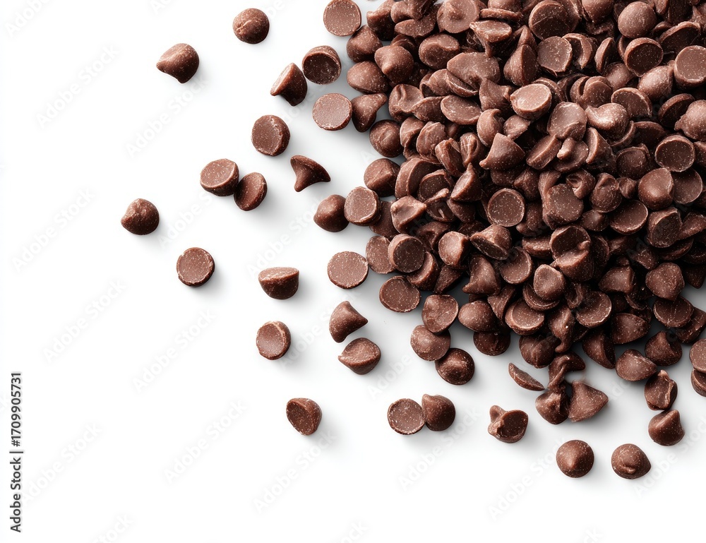 Obraz premium Pile of chocolate chips scattered on white