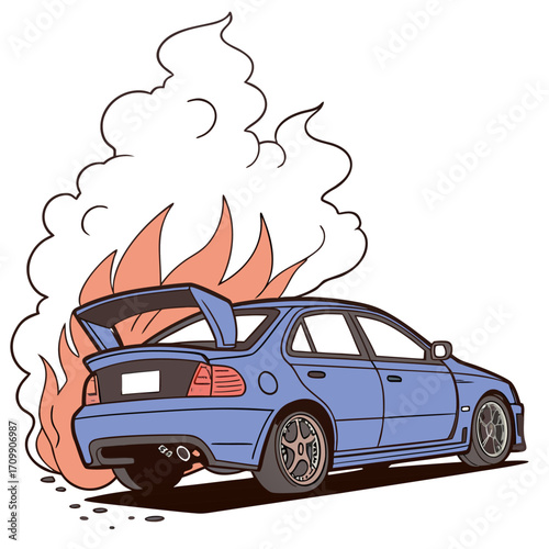 Accident car on fire
