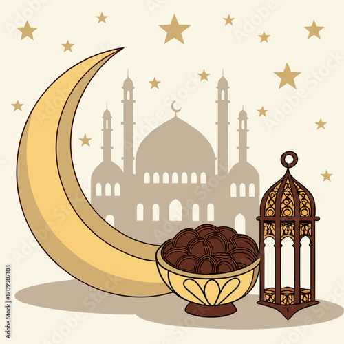 Ramadan kareem golden greeting banner illustration design template with golden 3d element