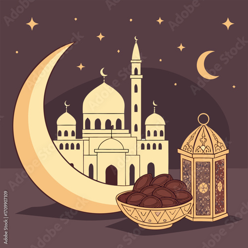 Ramadan kareem golden greeting banner illustration design template with golden 3d element