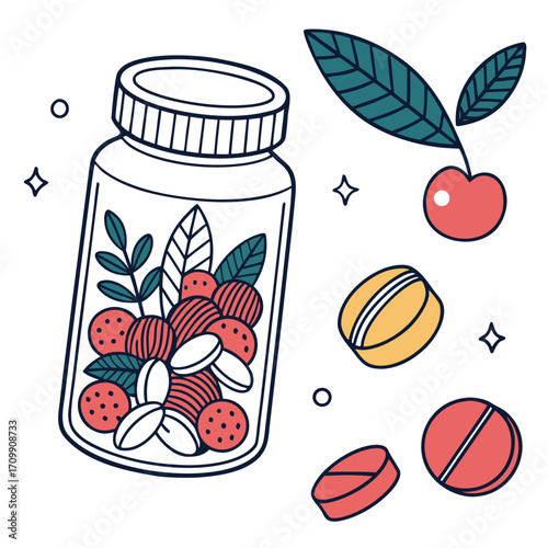 Vector illustration of a sweet cherry jam jar