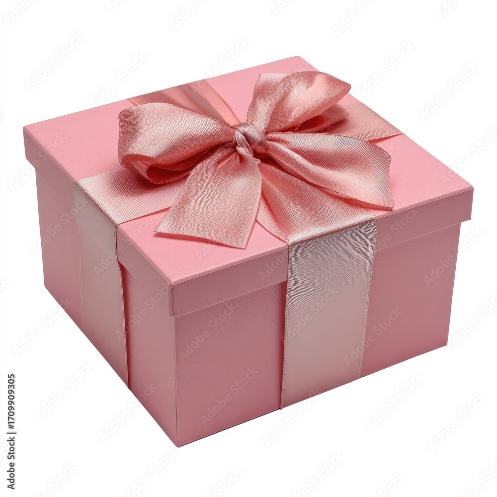 Obraz premium Square pink gift box with a delicate ribbon bow