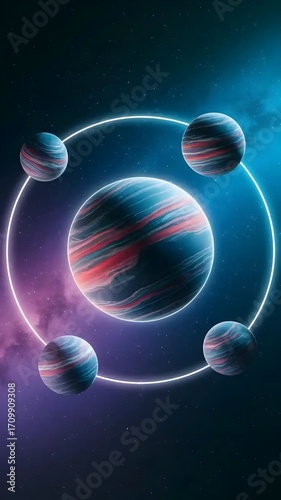 Glowing Ring Orbiting Planet in Space