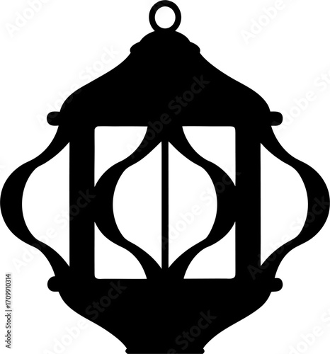 Lantern Silhouette Vector | Vintage Lamp Icon | Festival Light Illustration