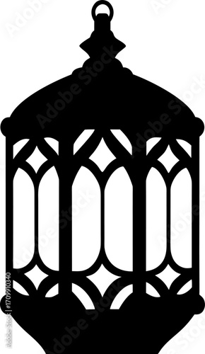 Lantern Silhouette Vector | Vintage Lamp Icon | Festival Light Illustration