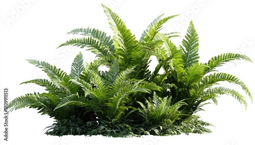 Lush fern cluster against white background