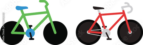 Simple Green and Red Bicycles on a White Background