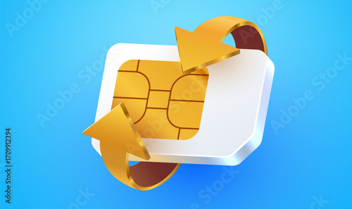 3d sim card chip. Sim card or eSim symbol.