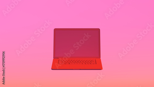 Red Laptop Pink Gradient Background 3d illustration