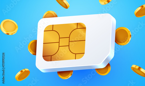 3d sim card chip. Sim card or eSim symbol.