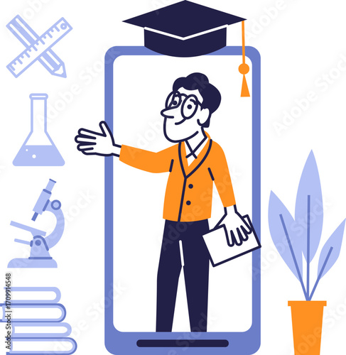 Concept of e-learning, digital education, online courses, distance learning, and virtual classroom.