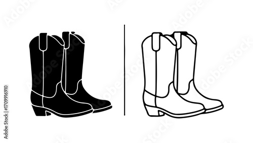 Cowboy Boots Black and White Pair in Western Style.