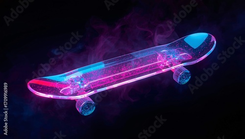 Transparent Glass Skateboard with Neon Particles

