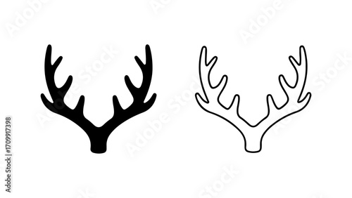 Deer antlers silhouette illustration in black and white simple design.