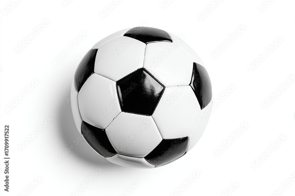 Fototapeta premium Soccer ball, black and white, overhead view