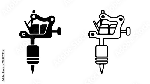 Detailed illustration of tattoo machine in black and white perfect for design.