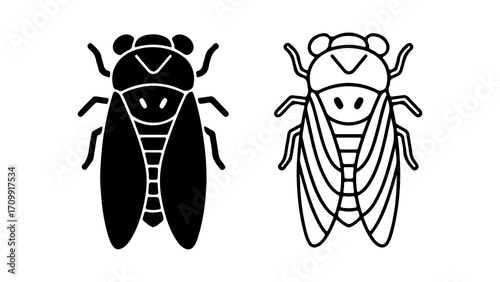 Detailed insect illustration featuring a cicada in black and white design.