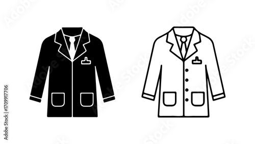 Doctor lab coat icon set in solid and outline style.