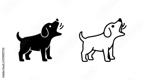 Dog Barking Silhouette and Outline Illustration.