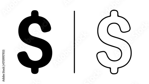 Dollar Sign Icon Black and White Variations.