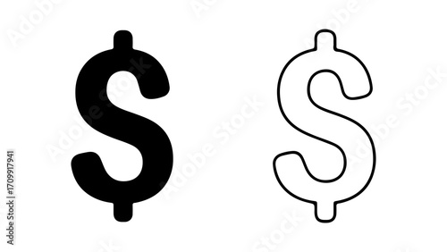 Dollar Sign Icon in Black and White.