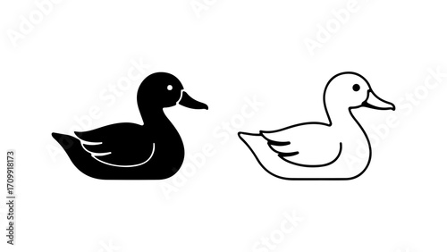 Duck Icons Black Silhouette and Outline Illustration.