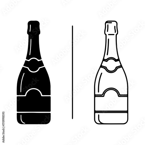 Elegant champagne bottles silhouette perfect for celebration and festive occasions black and white.