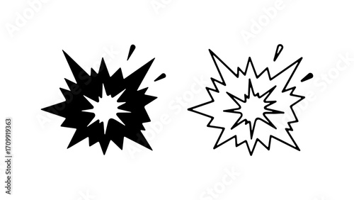 Explosion burst doodle icon set comic boom effect bang cloud starburst symbol.