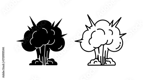 Explosion illustration in black and white showing the power and energy.