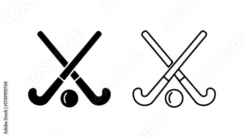 Field Hockey Sticks and Ball Sport Icon Set.