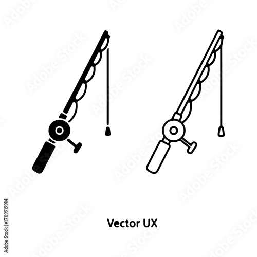 Fishing Rod Icon Set for Angling and Outdoor Recreation.