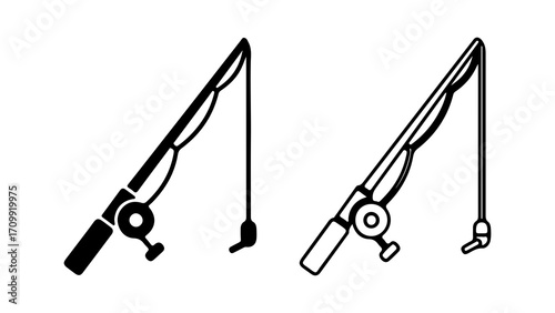 Fishing rod illustration in black and white perfect for angling and outdoor activities.