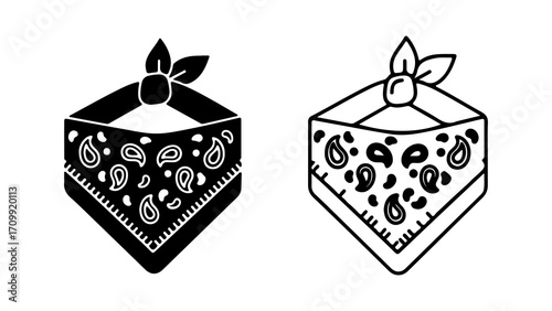 Folded paisley bandana icon set in glyph and outline styles.