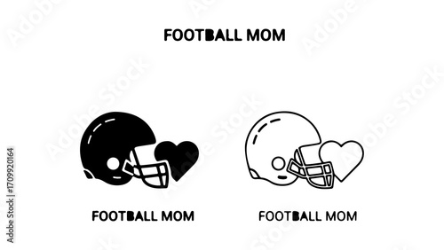 Football Mom graphic design set with helmet and heart.
