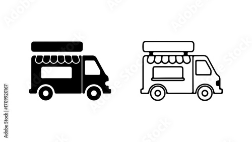 Food Truck Icon Set Solid and Outline Styles.