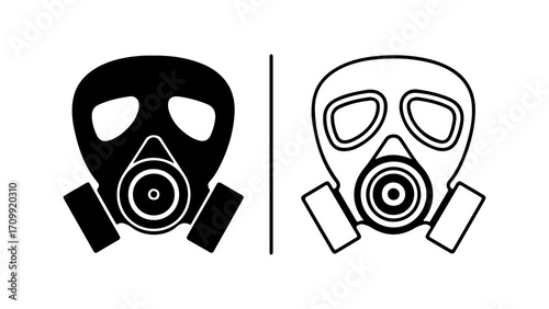 Gas Mask Icon Set Black and White Silhouette.
