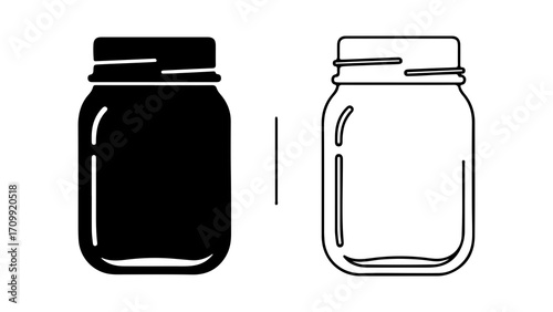 Glass jar canning jar mason jar empty jar black jar line art jar.