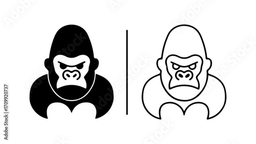 Gorilla head logo design in black and white simple and bold.